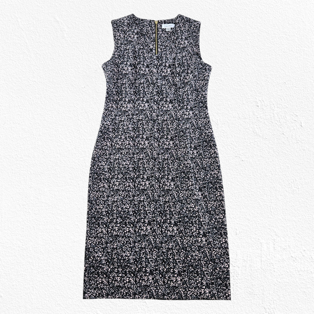 Calvin Klein Black Pink Animal Print Queen Anne Neck Sheath Dress Size 10